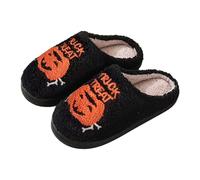 Pantoufles d'Halloween pour femme - En peluche - Chaudes - Pour l'hiver - Douillettes en forme de citrouille - Mules mignonnes - Confortables - Légères et silencieuses, Noir , 44 EU
