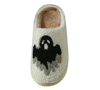 Pantoufles d'Halloween pour femme et homme - Imprimé dessin animé - Chaussons en peluche - Pieds larges - Chaussons de chambre à coucher - Semelle plate douce - Pantoufles en feutre douillet