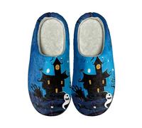 Pantoufles d'Halloween pour femme | Pantoufles fantômes mignons | Jolies pantoufles de festival | Claquettes imprimées citrouille | Claquettes château effrayantes | Chaussures d'intérieur à enfiler |