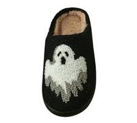 Pantoufles d'Halloween pour femmes pantoufles pour adultes avec monstres et squelettes amusants pantoufles chaudes d'hiver pour femmes pantoufles confortables à l'intérieur et à l'extérieur, Noir , 44