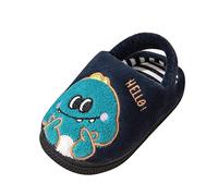 Pantoufles d'hiver 30 - Pour garçon - Avec fond plat - Doux et confortables - Chaudes - Motif de dinosaure et de lapin - Avec picots - Pour femme, bleu, 27 EU