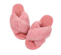 Pantoufles D'hiver À Bout Ouvert Pantoufles d'hiver moelleuses for femmes, chaussures d'intérieur à bout ouvert en fourrure croisée, pantoufles de chambre coucher décontractées(Watermelon Red 1,42-43)