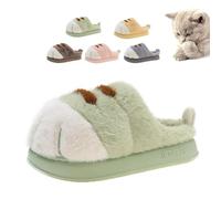 Pantoufles d'hiver amusantes en peluche 3D en forme de patte de chat avec semelle en caoutchouc antidérapante pour l'intérieur et l'extérieur, Vert b, 38 EU