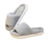 Pantoufles d'hiver chaudes à bout ouvert en fourrure - Pour femmes et hommes - Unisexe - Antidérapantes - Chaussons de maison confortables - En peluche - Pour couple, gris, 43 EU