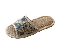 Pantoufles d'hiver chaudes pour femme et homme - Antidérapantes - Coton et lin - Bout ouvert - Pour couple de chambre à coucher - Respirantes - Pour femme, bleu, 40.5 EU