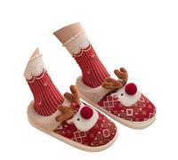 Pantoufles d'hiver chaudes pour femme - Motif cerf de Noël - Bout fermé - Dessous plat - Chaussons chauds, rouge, 39 EU