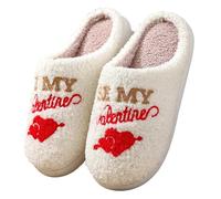 Pantoufles d'hiver confortables en forme de cœur pour couple avec semelles antidérapantes et épaisses chaussons d'intérieur chauds pour la Saint-Valentin (White, 43)