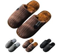Pantoufles d'hiver confortables pour homme - Pantoufles d'intérieur confortables pour homme - Pantoufles dos nu à carreaux à carreaux avec fond en peluche - Chaussures en mousse à mémoire de forme
