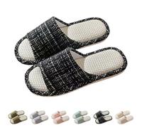 Pantoufles d'hiver en lin respirantes - Pantoufles d'intérieur - Bout ouvert - Pantoufles de bain à la maison - Antidérapantes - Pour homme et femme - Lavables pour les couples, Noir , 36 EU
