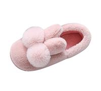 Pantoufles d'hiver en peluche pour homme et femme - Chaussons d'hiver en peluche - Lapin - Pompon - Chaussons d'hiver confortables - Chaussons doux et fermés, 03 rose., 39