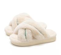Pantoufles d'hiver floues à Bandes croisées pour Femmes, Chaussures d'intérieur et d'extérieur rembourrées en Mousse à mémoire de Forme, Diapositives à Plateforme Chaudes antidérapantes,Blanc,37 EU