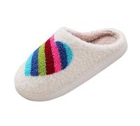 Pantoufles d'hiver pour femme - Chaussons fermés antidérapants - Chaussons d'hiver en coton - Motif cœur arc-en-ciel - Pantoufles chaudes en peluche, Blanc., 38 EU
