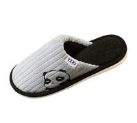 Pantoufles d'hiver pour femme - En feutre chaud - Confortables - Antidérapantes - Motif panda - Doux et plat - Bout fermé - Chaussons de maison lavables, gris, 42 EU