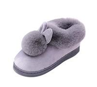 Pantoufles d'hiver pour femme - En forme de lapin - Chaudes - En peluche - Chaussons en feutre - Pantoufles en feutre - Pantoufles en feutre, gris, 35 EU
