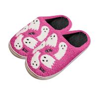 Pantoufles d'hiver pour femme - En peluche - Chaudes et moelleuses - Pour Halloween - Confortables et douces - Semelle antidérapante, Rose chaud, 38 EU