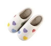 Pantoufles d'hiver pour femme - Fermées sur le devant - Impression amusante | Chaussons d'hiver en forme de cœur absorbant les chocs - Mousse à mémoire de forme - En coton - Douces et chaudes