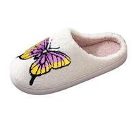 Pantoufles d'hiver pour femme - Motif animal - Papillon - Grandes tailles - Doublées et moelleuses - Pantoufles chauffantes pour les couples - Unisexe - Pour la maison, 01 violet., 38.5 EU