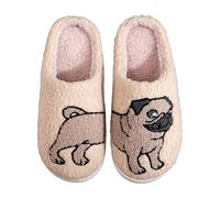 Pantoufles d'hiver pour femme - Motif chien de dessin animé - Grandes tailles - Doublées et moelleuses - Pantoufles chauffantes pour les couples - Unisexe - Pour la maison, 01 - Marron., 37 EU