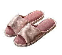 Pantoufles d'hiver pour homme et femme - En lin - Fond plat - Pantoufles à bout ouvert - Antidérapantes - Légères et respirantes
