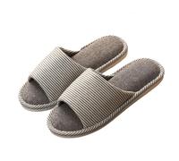 Pantoufles d'hiver pour homme et femme - En lin - Fond plat - Pantoufles à bout ouvert - Antidérapantes - Légères et respirantes