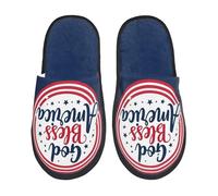 Pantoufles D'Hiver Que Dieu Bénisse L'Amérique ! Étoile Patriotique Chaud Pantoufles De Maison Antidérapant Chaussons Invités Pour Femmes Homme Chambre M