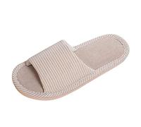 Pantoufles d'hôtel unisexes - Pour l'intérieur et l'extérieur - Pour la maison et la chambre à coucher - Ensemble large - Bout ouvert - Mousse à mémoire de forme - Lavables - Antidérapantes - En lin