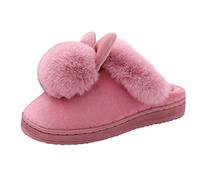 Pantoufles d'intérieur en mousse à mémoire de forme avec oreilles de lapin et pompons pour femme, avec semelle en caoutchouc antidérapante, légères et confortables, pour l'hiver, chaudes pour la