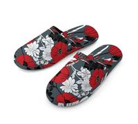Pantoufles d'intérieur et d'extérieur en mousse à mémoire de forme pour femme - Motif coquelicot rouge et marguerite blanche, Coquelicot rouge fleurs blanches marguer, Medium