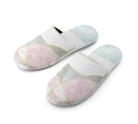 Pantoufles d'intérieur et d'extérieur en mousse à mémoire de forme pour femme, motif géométrique doré et marbre, Marbre géométrique doré, Large