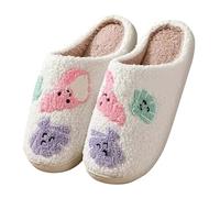 Pantoufles d'intérieur pour femme 2025 - Serviettes d'Halloween brodées - En coton - Antidérapantes - Pour l'automne et l'hiver - Chaudes - effrayantes - Citrouille, 9 Blanc, 37 EU