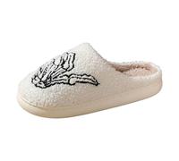 Pantoufles d'intérieur pour femme - Motif geste de la main d'Halloween - Chaussons plats chauds pour couples - Doublure en peluche douce - Semelle antidérapante - Automne et hiver - Relaxation, 02