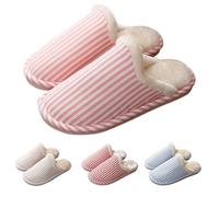 Pantoufles doublées en polaire pour femme - Chaussons rayés super doux pour la peau - Sliders simples pour la maison - Pantoufles d'intérieur tendance pour l'hiver - Semelle souple, rose, 37 1/3 EU