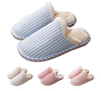 Pantoufles doublées en polaire pour femme - Chaussons rayés super doux pour la peau - Sliders simples pour la maison - Pantoufles d'intérieur tendance pour l'hiver - Semelle souple, bleu, 39 EU