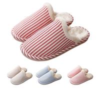 Pantoufles doublées en polaire pour femme - Chaussons rayés super doux pour la peau - Sliders simples pour la maison - Pantoufles d'intérieur tendance pour l'hiver - Semelle souple, Rouge, 36 2/3 EU