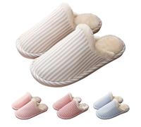 Pantoufles doublées en polaire pour femme - Chaussons rayés super doux pour la peau - Sliders simples pour la maison - Pantoufles d'intérieur tendance pour l'hiver - Semelle souple, kaki, 37 1/3 EU