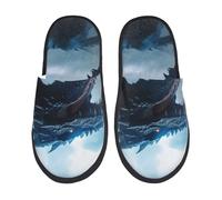 Pantoufles Dragon De L'Orage Bleu Lavables Pantoufles En Coton Peluche Maison Slippers Pour Spa Invité Hôtel M