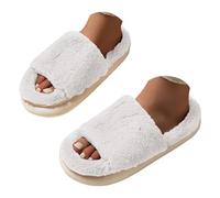 Pantoufles duveteuses bout ouvert, polyvalentes pour la maison, doublées de polaire pour plus de chaleur et qui ne rendent pas vos pieds malodorants. Sandales Compensées Femmes Bout Fermé (White, 38)