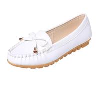 Pantoufles élégantes en cuir pour femme - Mocassins plats classiques - Mocassins décontractés, Blanc., 37 EU