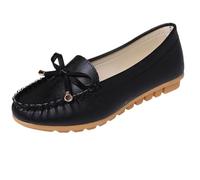 Pantoufles élégantes en cuir pour femme - Mocassins plats classiques - Mocassins décontractés, Noir , 37 EU
