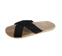 Pantoufles élégantes pour femme - Sandales en paille tissées - Semelle en caoutchouc et lin - Sandales plates - Chaussures d'été vintage bohème - Sandales romaines - 36-45, Noir , 35 EU