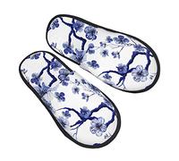 Pantoufles En Coton Encre De Chine Fleur Bleue Légers Hiver Pantoufles Portative Chaussons Invités Pour Femmes Automne Spa M