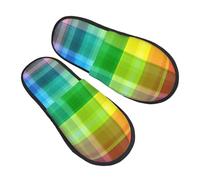 Pantoufles En Coton Peinture Rainbow À Carreaux Grunge Doux Slippers Épais Pantoufles Pour Outdoor Hiver La Maison M
