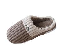 Pantoufles en coton pour homme Printemps Automne et Hiver Intérieur Mode Rayé Couleur Contrastée Peluche Chaud Grande Taille Chaussons de lit pour moins de 10 ans, café, 40 2/3 EU