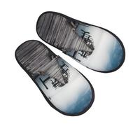 Pantoufles En Coton Vieille Jetée En Bois Au-Dessus D'Une Eau Calme Confortable Chaussons Lavables Chaussons Maison Pour D'Intérieur Unisex Hôtels L