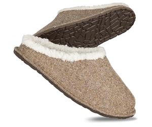 Pantoufles en feutre de laine douillet pour femme - Fabriquées en Allemagne - Chaussons en feutre pour homme et femme avec coton bio avec semelle intérieure et semelle extérieure antidérapante, beige