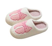 Pantoufles en feutre pour femme avec semelle en feutre, chaussons en peluche pour femme avec nœud, semelle épaisse, pantoufles fermées à l'avant, confortables en polaire avec semelle antidérapante