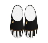Pantoufles en flanelle pour femme - Motif note de musique dorée - Antidérapantes - Chaudes - Pour l'intérieur et l'extérieur, multicolore, X-Small