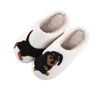 Pantoufles en forme de chien de blaireau pour femmes et hommes - Mousse à mémoire de forme mignonne - Motif animal de dessin animé - Pantoufles amusantes pour l'hiver - En peluche chaude, Blanc., 37