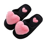Pantoufles en forme de cœur pour femme - Noires - Chaussons moelleux en forme de cœur 3D - Pour femme - Chaudes - En peluche douce - Confortables - Pour chambre à coucher - Mignon - Antidérapant, rose