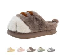 Pantoufles en forme de patte de chat, pantoufles chaudes et moelleuses en fourrure pour intérieur et extérieur, café, 39.5/40 EU